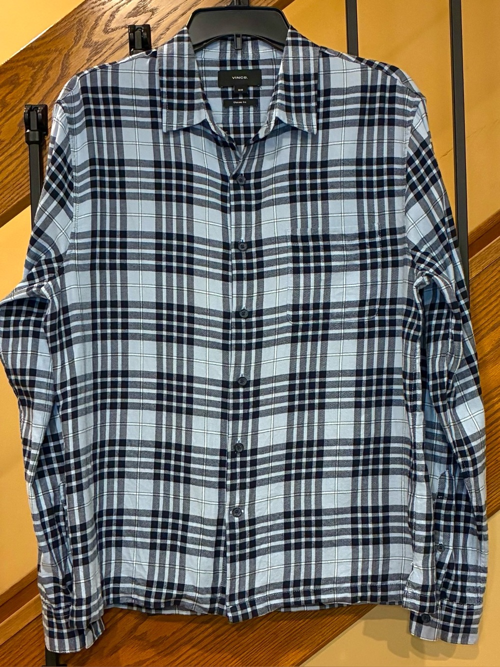 Vince Calabasas Plaid Shirt Classic Fit Light Blue Black SZ. Med Men’s